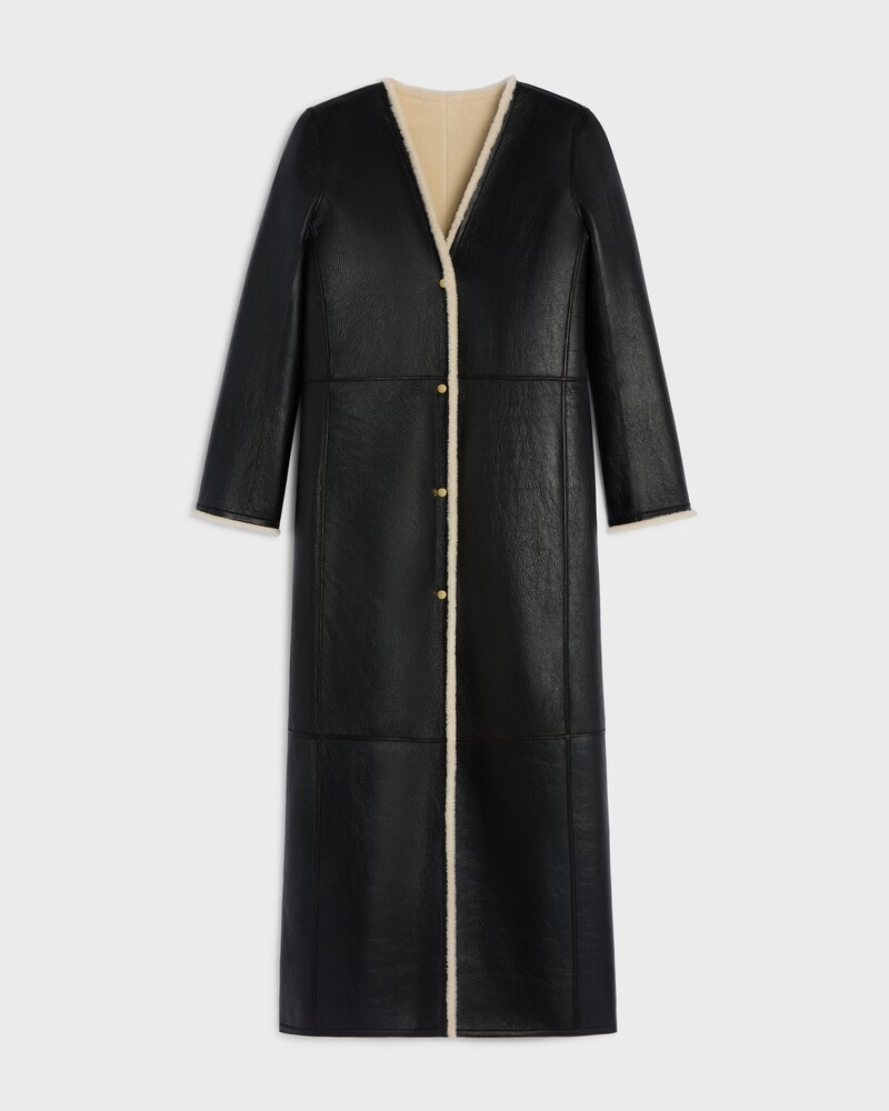 manteau long agneau shearling - CREAM / BLACK -  - 1 | CELINE