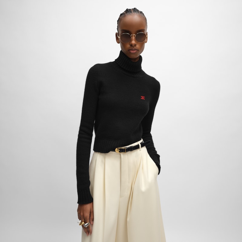 CAMISOLA DE GOLA ALTA EM LÃ E CACHEMIRA - PRETO - - 1 | CELINE