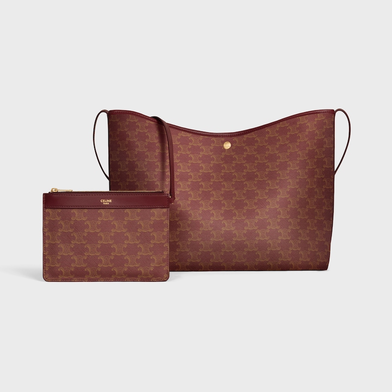 SOFT SHOPPER BAG IN TRIOMPHE CANVAS AND CALFSKIN - BURGUNDY/TAN - TRIOMPHE CANVAS - 1 | CELINE