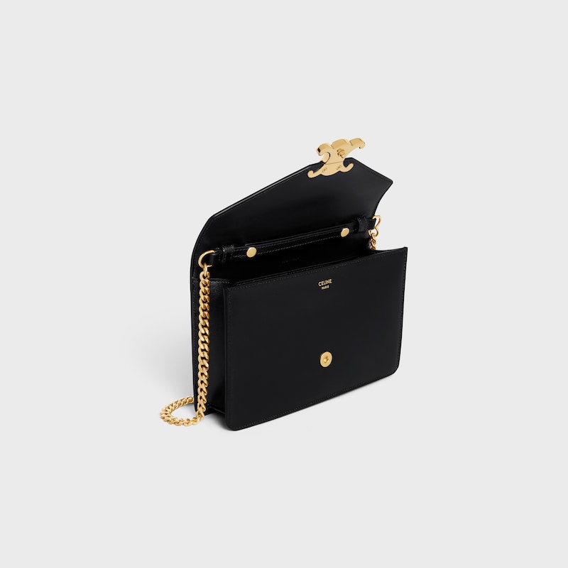 WALLET ON CHAIN MARGO IN Shiny calfskin - BLACK - MORE LINES - 1 | CELINE
