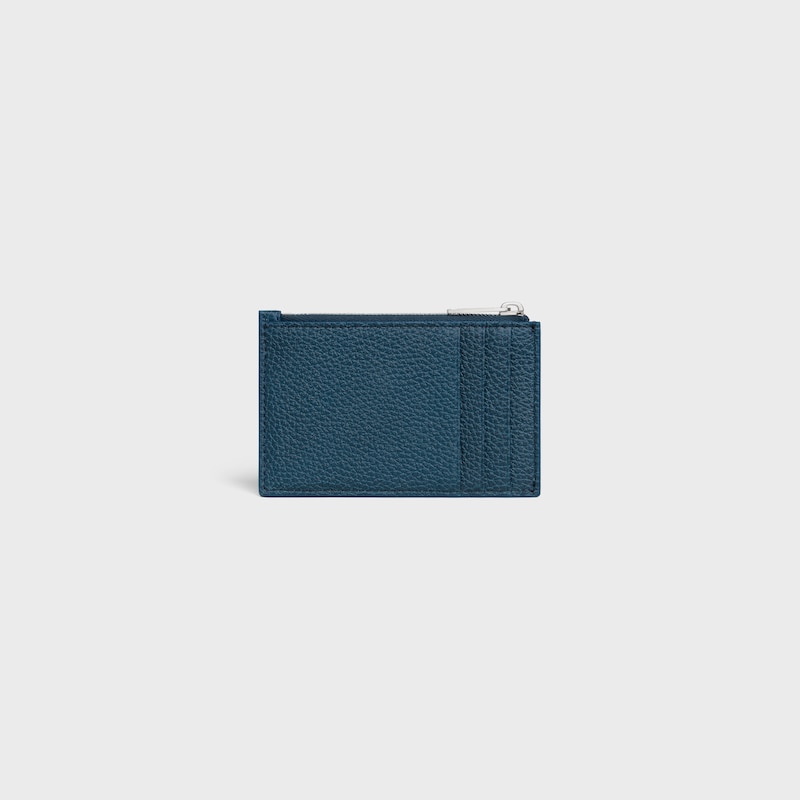 Porte-cartes zipp&eacute; EN VEAU GRAIN&Eacute; - BLEU SARCELLE - PORTE-MONNAIE - 1 | CELINE