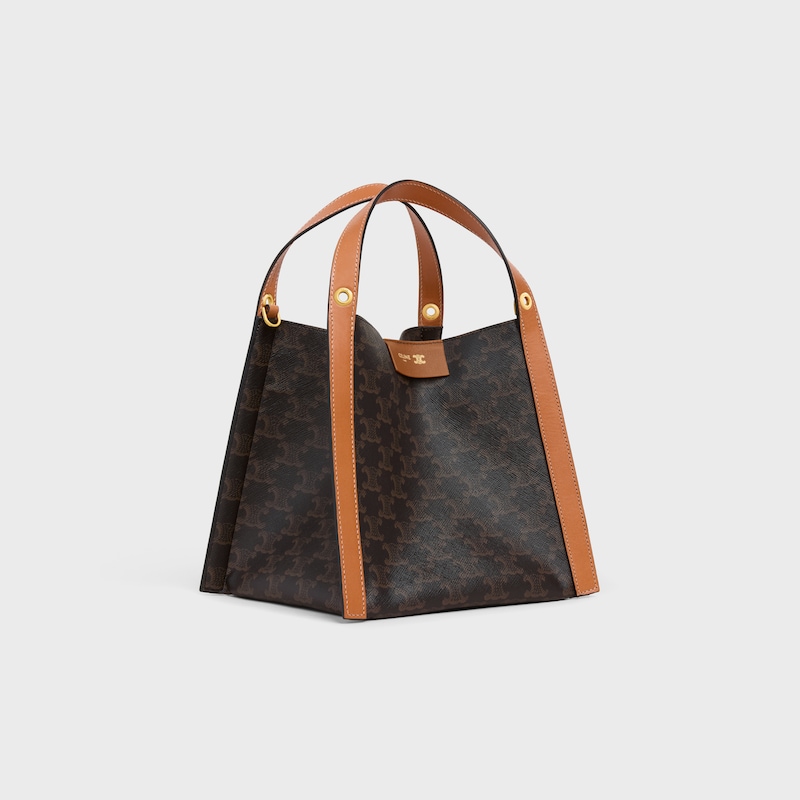 SMALL CUBE BAG IN Triomphe Canvas and NATURAL Calfskin - MIEL - TOP-HANDLE BAGS - 1 | CELINE