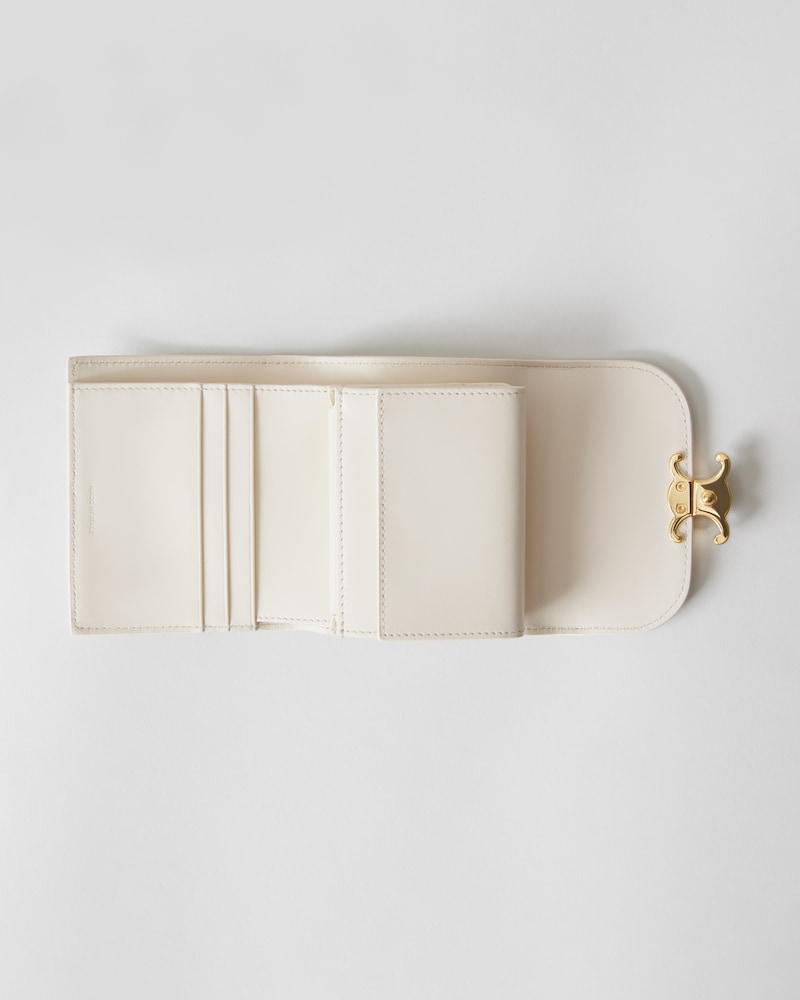 Small Flap Wallet TRIOMPHE IN Shiny calfskin and enamel - CREAMY WHITE - WALLETS - 1 | CELINE