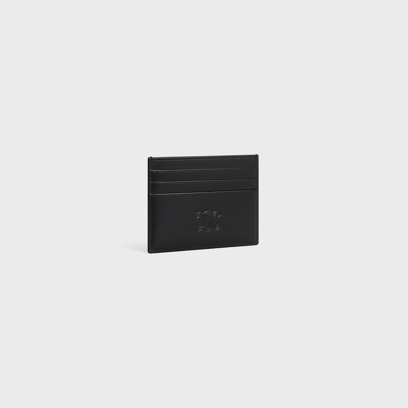 LARGE CARD HOLDER in Satinated calfskin with triomphe embossed - BLACK - CARD HOLDERS - 1 | CELINE