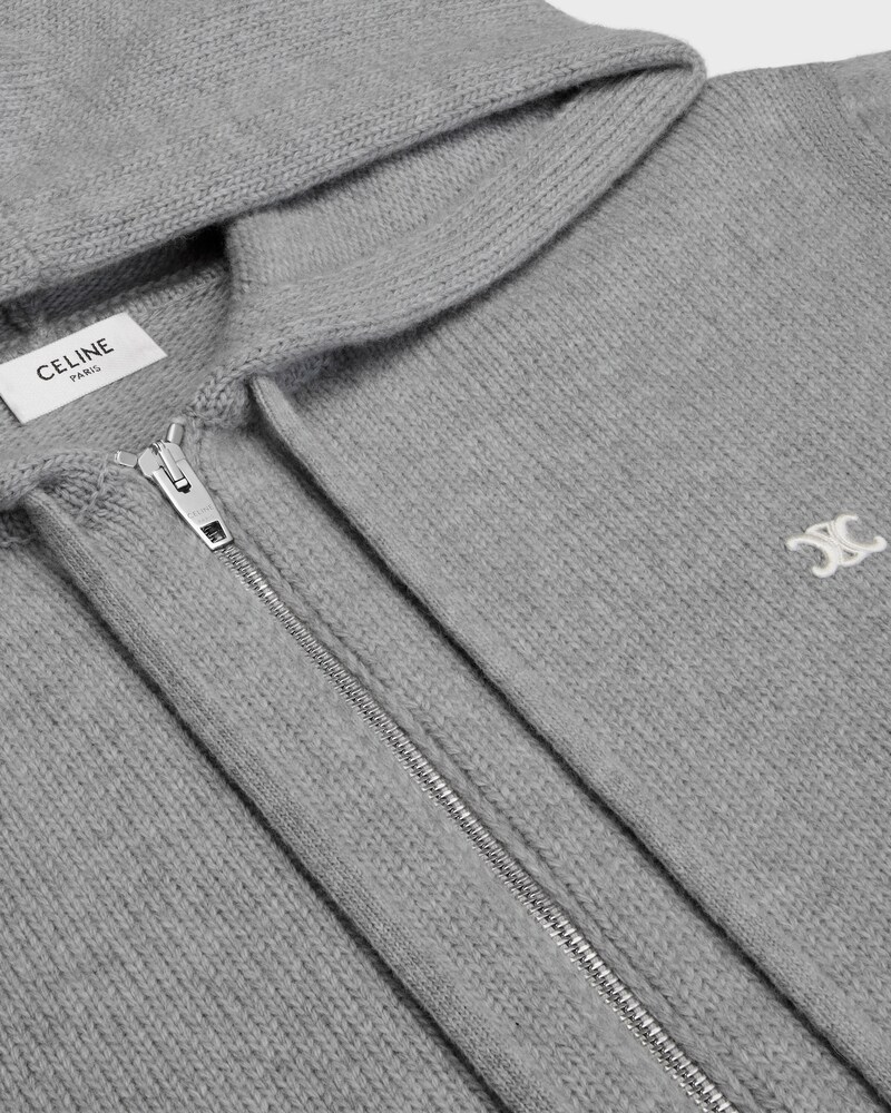triomphe hooded sweater in wool and cashmere - MEDIUM GREY -  - 1 | CELINE