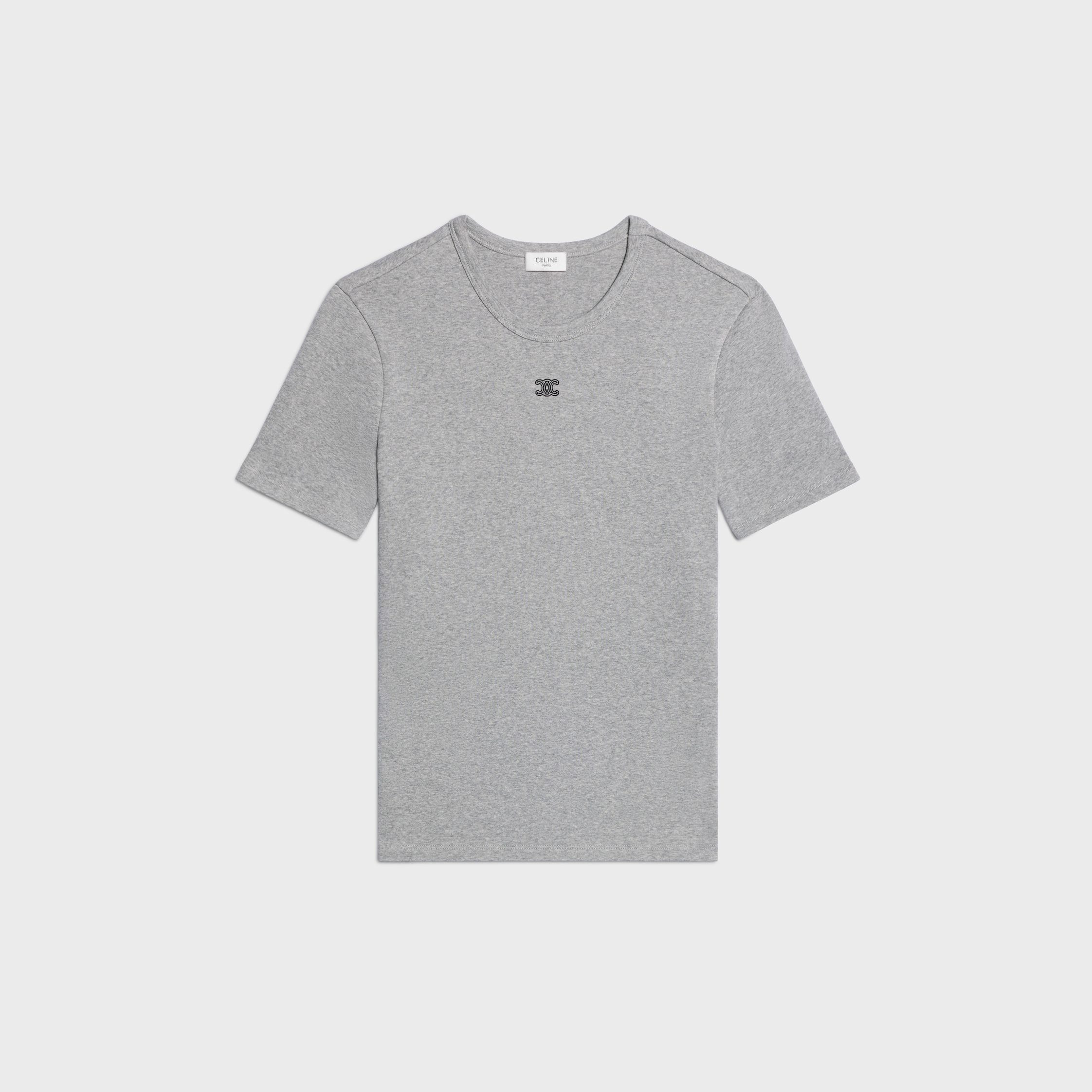 TRIOMPHE T-SHIRT IN RIBBED COTTON JERSEY - GREY MELANGE/BLACK | CELINE