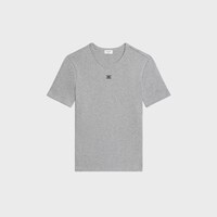 t-shirt triomphe jersey coton côtelé - GREY MELANGE/BLACK -  - 1 | CELINE