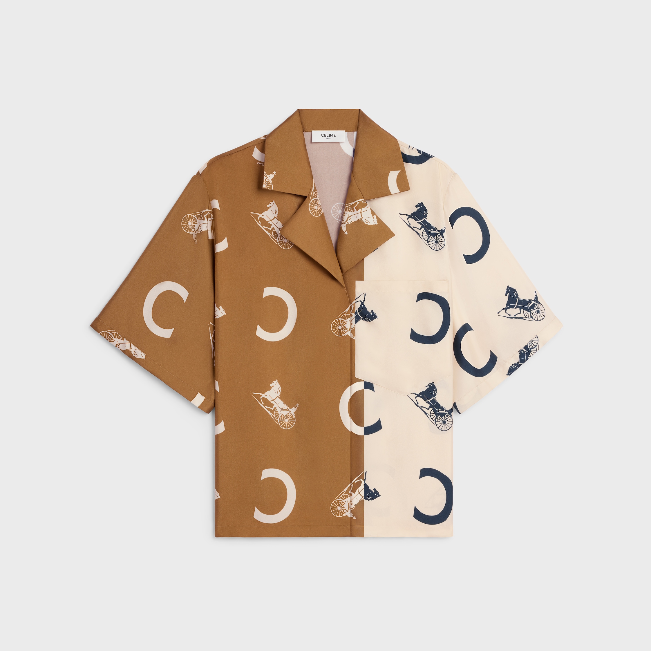 未使用タグ付き　CELINE セリーヌ　シルク100% パジャマ　Mサイズ パジャマシャツ / シルクツイル - オフホワイト / キャメル | CELINE