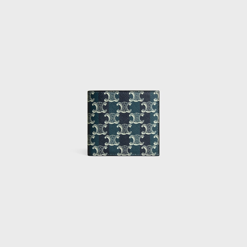 Bi-fold Wallet IN Striped Triomphe Canvas and Calfskin - BLACK/NAVY BLUE - WALLETS - 1 | CELINE