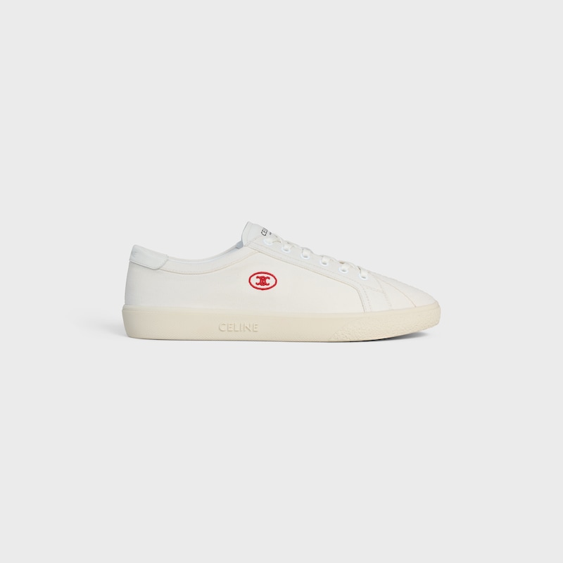 CELINE LOU LOW LACE-UP SNEAKER WITH TRIOMPHE IN CANVAS AND CALFSKIN - WHITE -  - 1 | CELINE