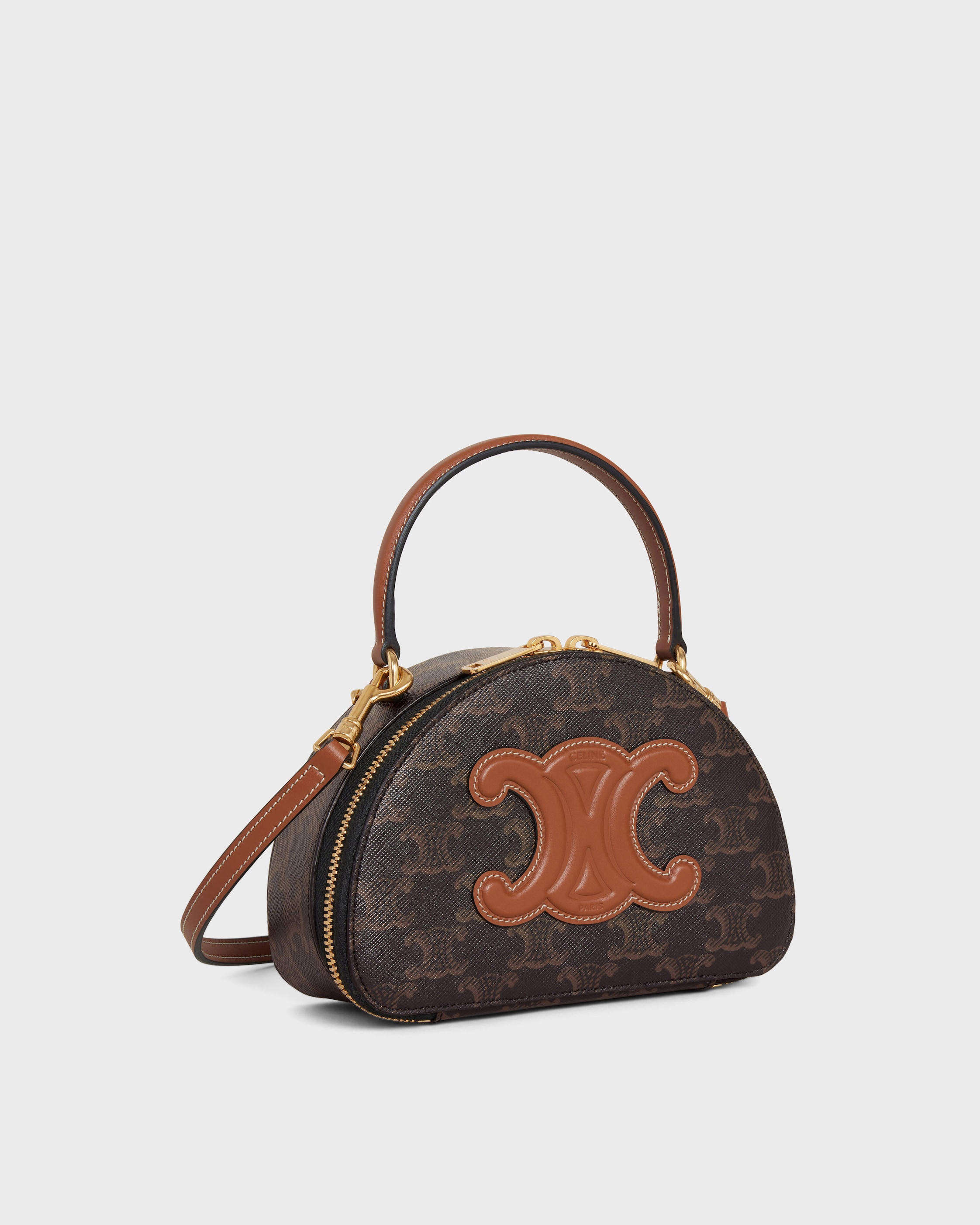 CELINE ハーフムーンケース トリオンフキャンバス ハーフムーンケース / トリオンフキャンバス＆カーフスキン - タン
