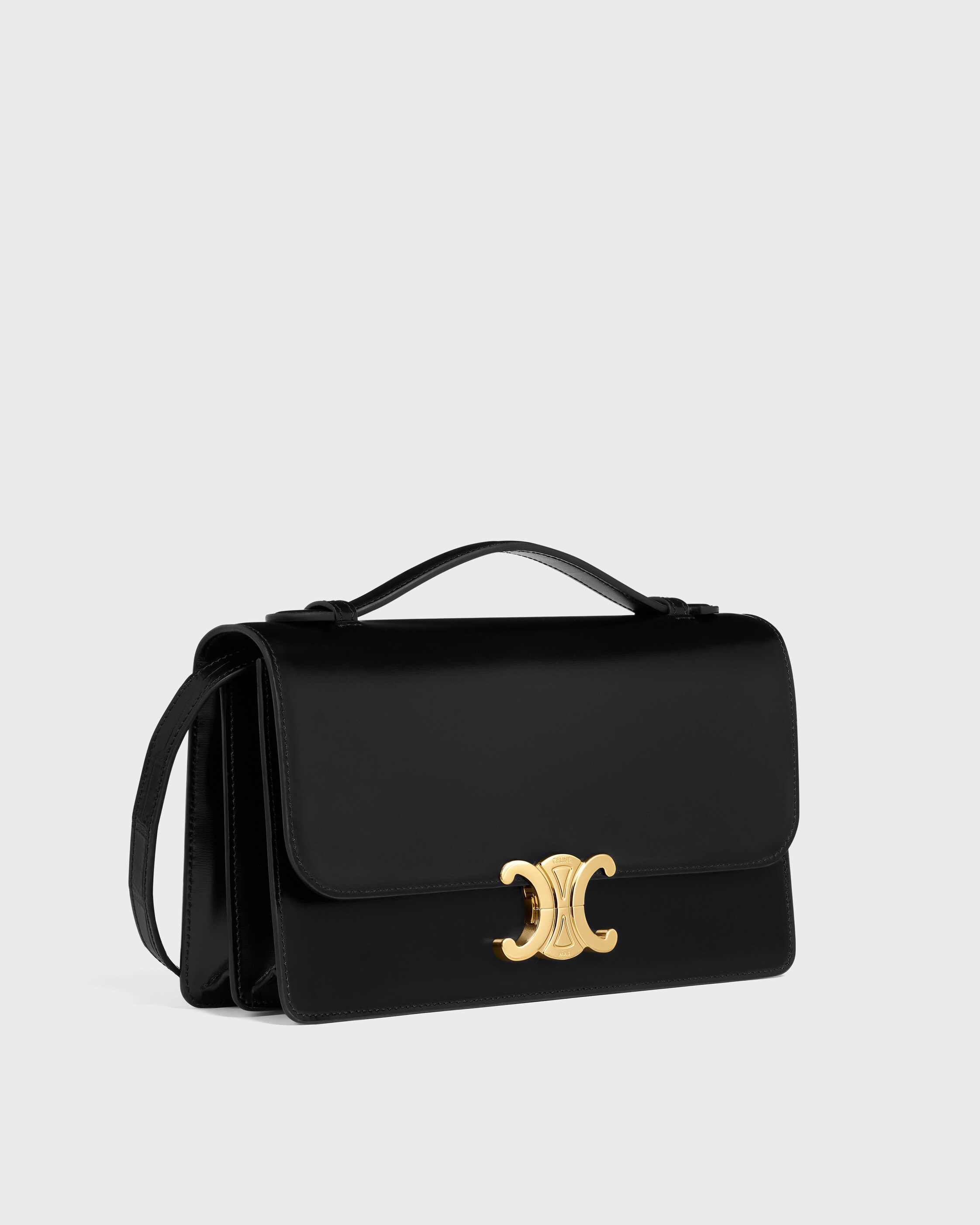 MEDIUM TRIOMPHE FOLIO IN SHINY CALFSKIN - BLACK | CELINE