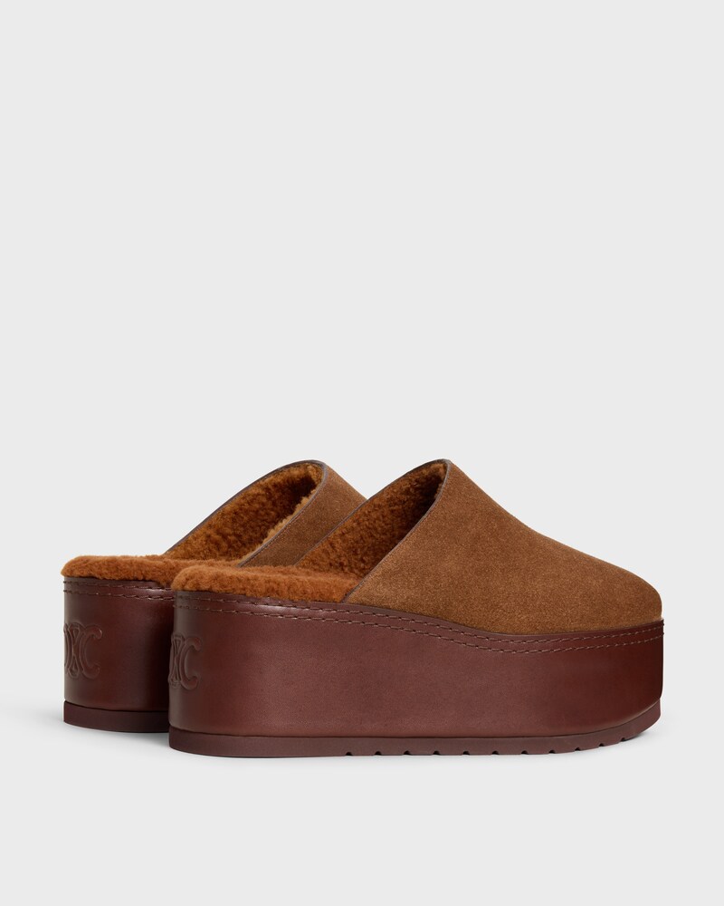 CELINE DANA MULE COMPENS&Eacute;E  EN CUIR DE VEAU VELOURS - marron fonc&eacute;  -  - 1 | CELINE