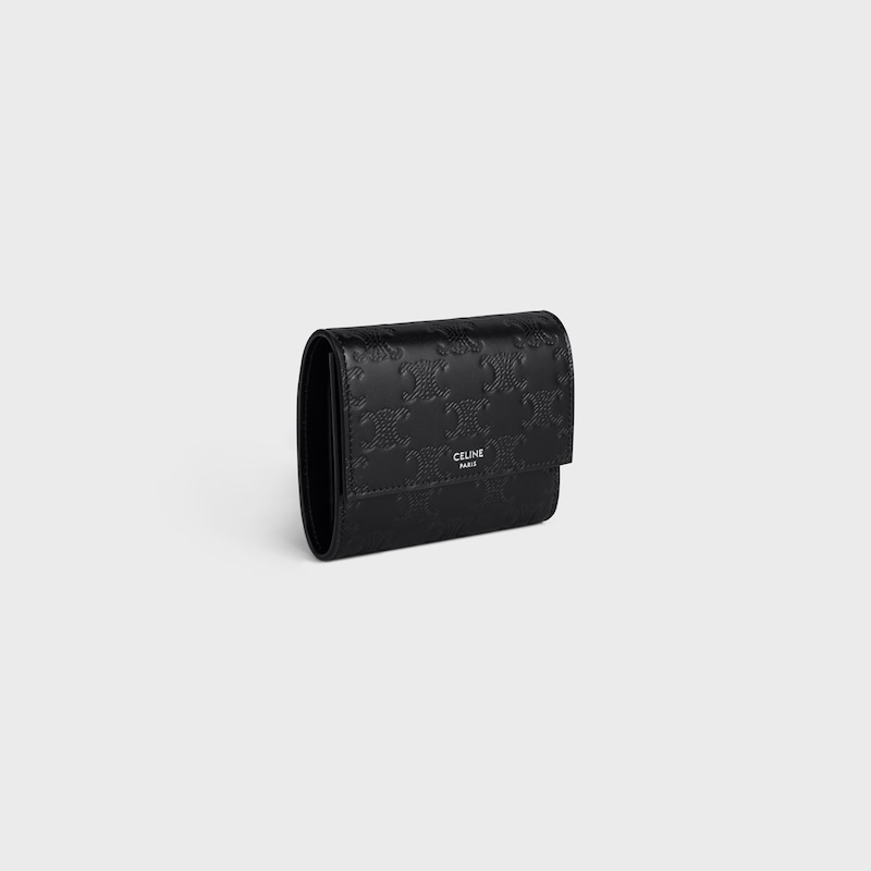 TRIOMPHE壓花牛皮革三摺錢包 - 黑色 - GIFT FINDER - 1 | CELINE