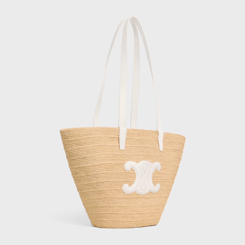 MEDIUM SUPPLE CELINE CLASSIC PANIER IN Raffia and calfskin - RICE - PANIER - 1 | CELINE