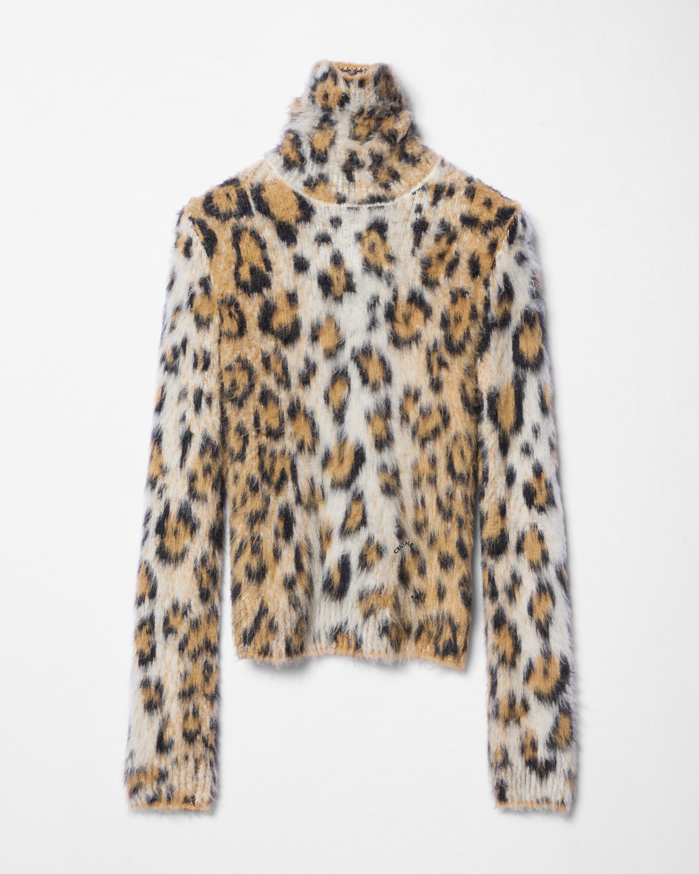 HIGH NECK SWEATER IN SILK JACQUARD - LEOPARD | CELINE