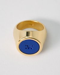 TRIOMPHE SIGNET RING IN VARNISH AND BRASS WITH GOLD FINISH - GOLD / BLUE -  - 1 | CELINE