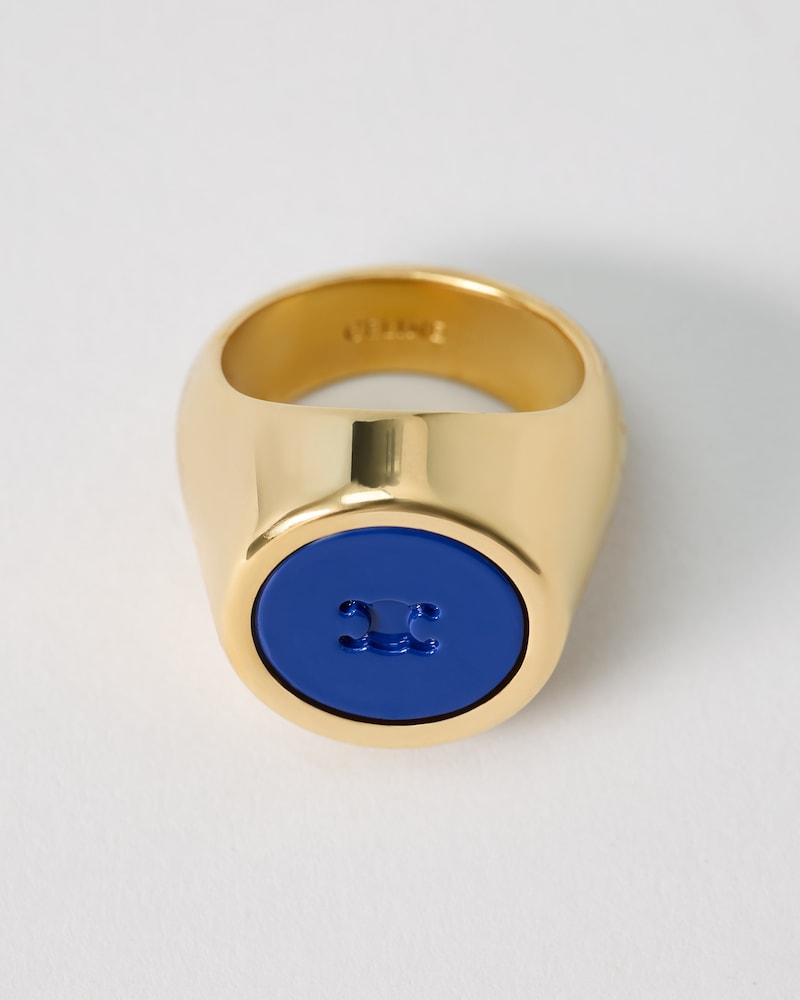 TRIOMPHE SIGNET RING IN VARNISH AND BRASS WITH GOLD FINISH - GOLD / BLUE -  - 1 | CELINE