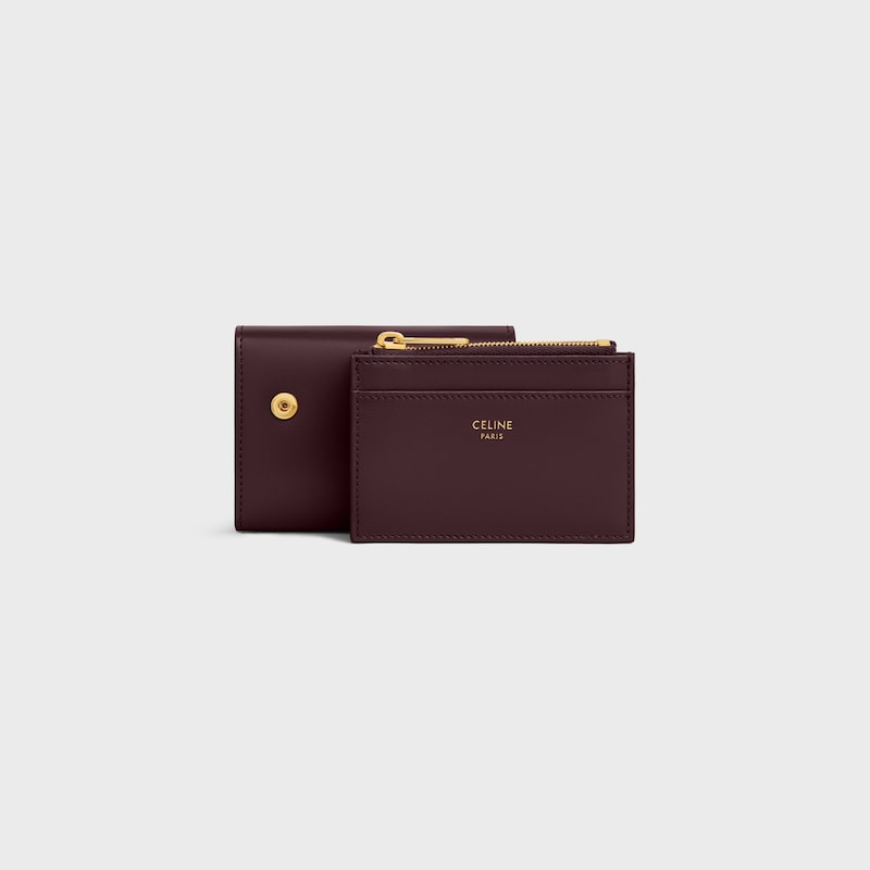 COMPACT WALLET WITH COIN TRIOMPHE IN Shiny calfskin - DEEP BURGUNDY - COIN HOLDERS - 1 | CELINE