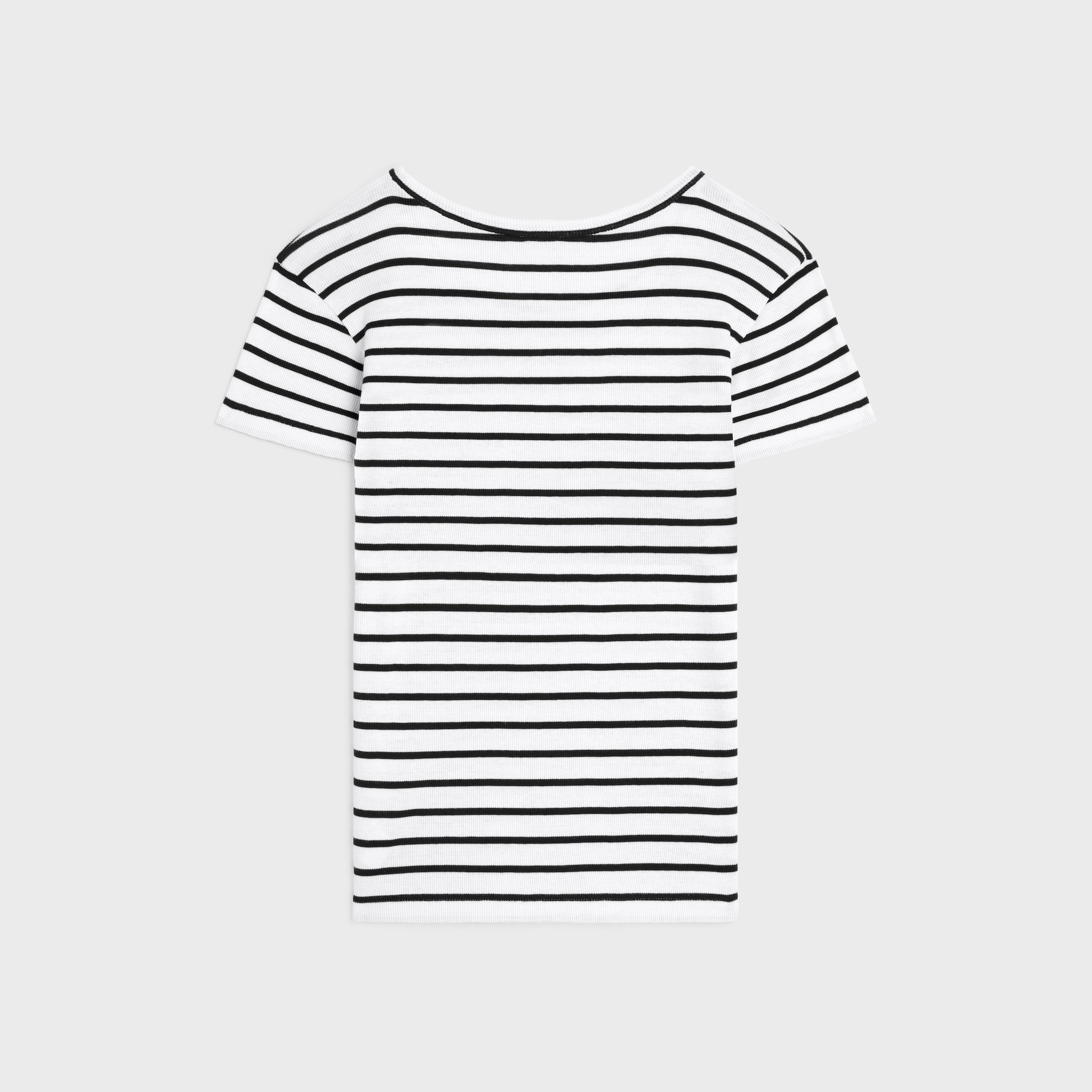 CELINE ロゴTシャツ、ブラックストライプ、サイズS、ホワイト Tシャツ / ストライプ シルクジャージー - オフホワイト / ブラック