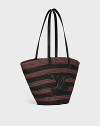 COUFFIN CELINE CLASSIC PANIER IN STRIPED RAFFIA AND CALFSKIN - BLACK / BROWN - PANIER - 2 | CELINE