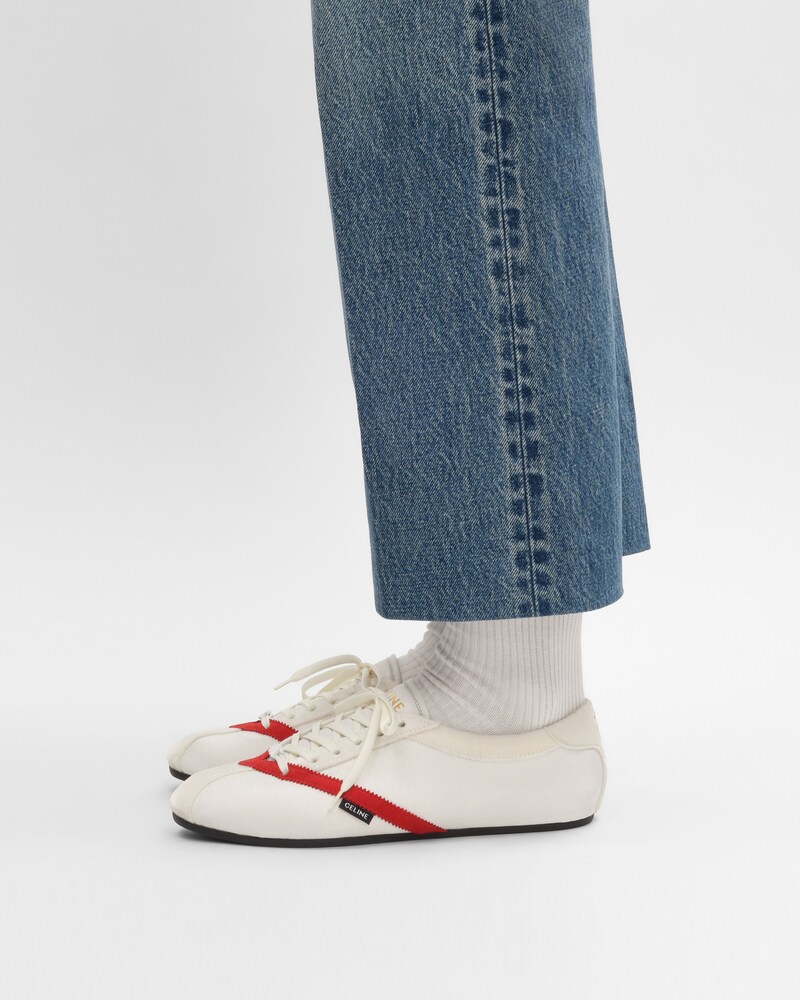 SNEAKER PLANA DE GROGRÉN, TERCIOPELO, ANTE DE PIEL DE CABRA Y PIEL DE CORDERO - BLANCO/ROJO -  - 1 | CELINE