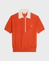 polo sweater IN fine cashmere silk - ORANGE / WHITE -  - 1 | CELINE