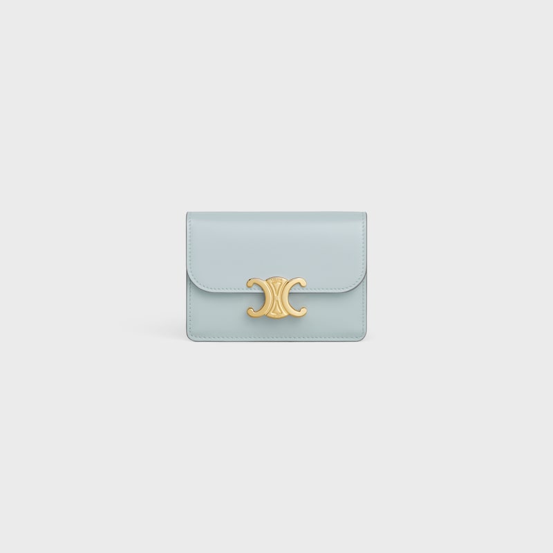 CARD HOLDER WITH FLAP TRIOMPHE IN Shiny calfskin - ICE BLUE - CARD HOLDERS - 1 | CELINE