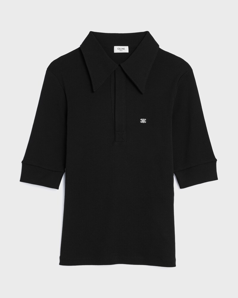 polo shirt IN ribbed cotton - BLACK / WHITE -  - 1 | CELINE