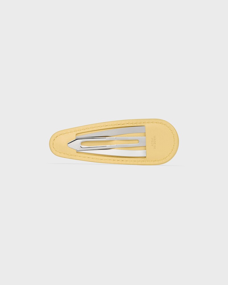 CELINE LARGE HAIR CLIP IN LAMBSKIN, BRASS WITH GOLD FINISH AND STEEL - PALE YELLOW / SILVER - HAIR ACCESSORIES - 1 | CELINE