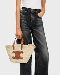 TEEN CELINE CLASSIC PANIER IN palm leaves and Calfskin - TAN - CROSS-BODY BAGS - 2 | CELINE