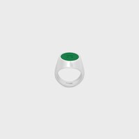 Triomphe Signet Ring in Varnish and Brass with Rhodium Finish - SILVER / RACING GREEN -  - 1 | CELINE