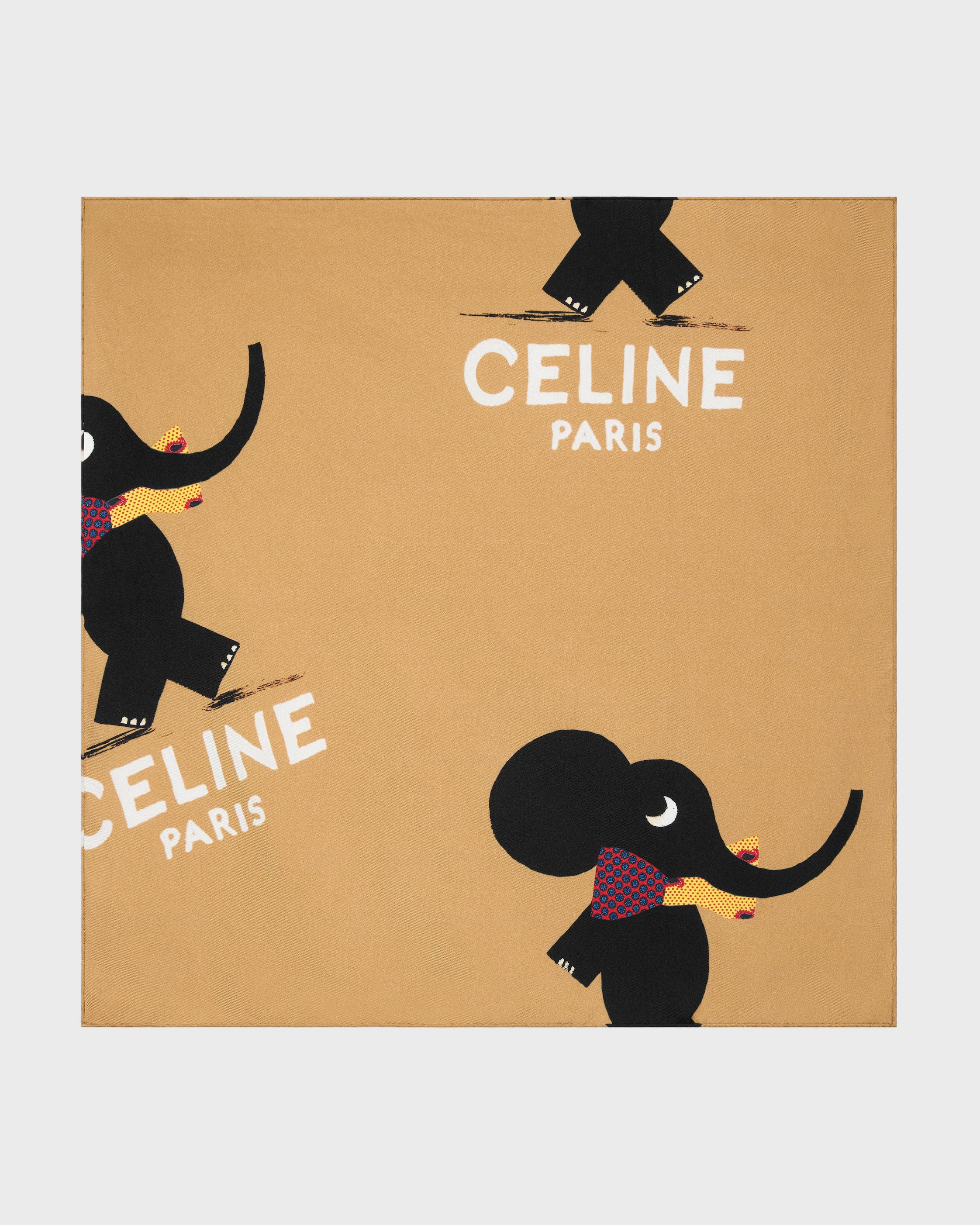 CELINE 毛布 140cm x 200cm ELEPHANTBANDANA, 55 - FAWN/BLACK/WHITE | CELINE