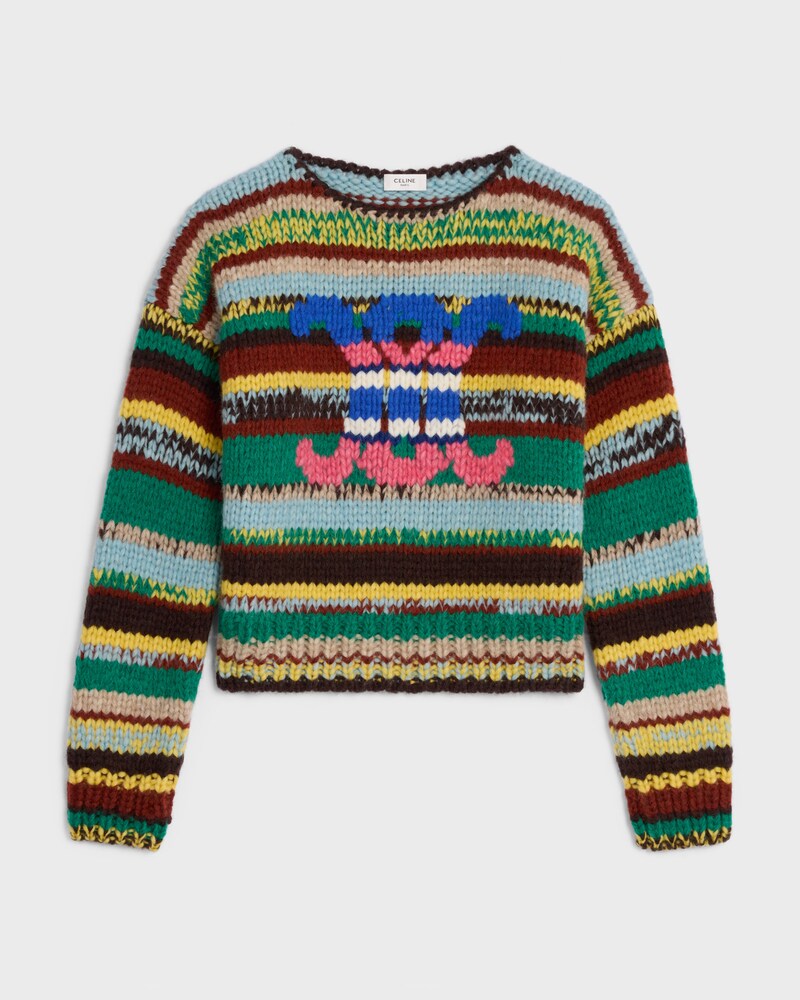 pull col rond LAINE ALPAGA MOULINé - GREEN/MULTICOLOR -  - 1 | CELINE