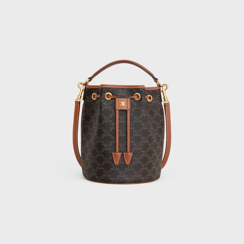 CLARA BAG IN TRIOMPHE CANVAS AND CALFSKIN - TAN - BUCKET BAGS - 1 | CELINE