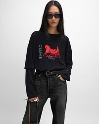 double layers t-shirt IN FINE COTTON JERSEY - BLACK/RED/WHITE -  - 2 | CELINE