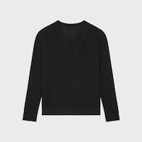 v-neck sweater IN cashmere - BLACK/ORANGE -  - 2 | CELINE