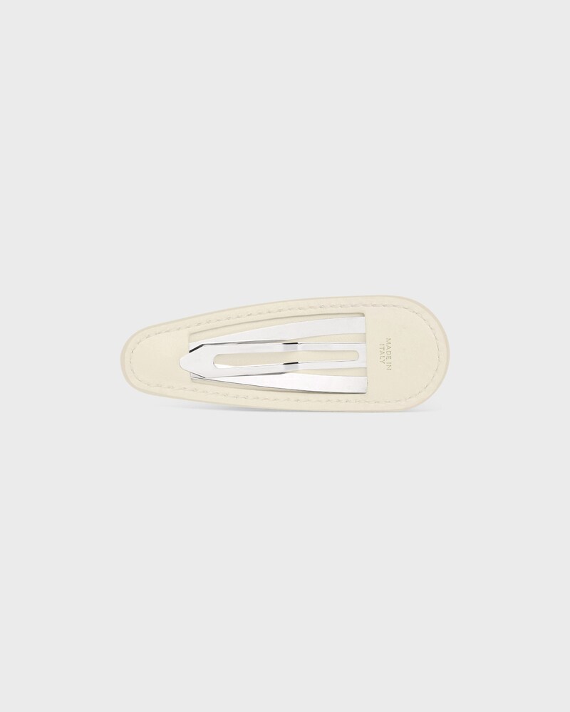 CELINE LARGE HAIR CLIP IN LAMBSKIN, BRASS WITH GOLD FINISH AND STEEL - SILVER / WHITE - HAIR ACCESSORIES - 1 | CELINE