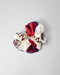 HERITAGE PATCHWORK SCRUNCHY IN SILK AND BRASS WITH GOLD FINISH - Ecru / Burgundy / Navy - HAIR ACCESSORIES - 1 | CELINE