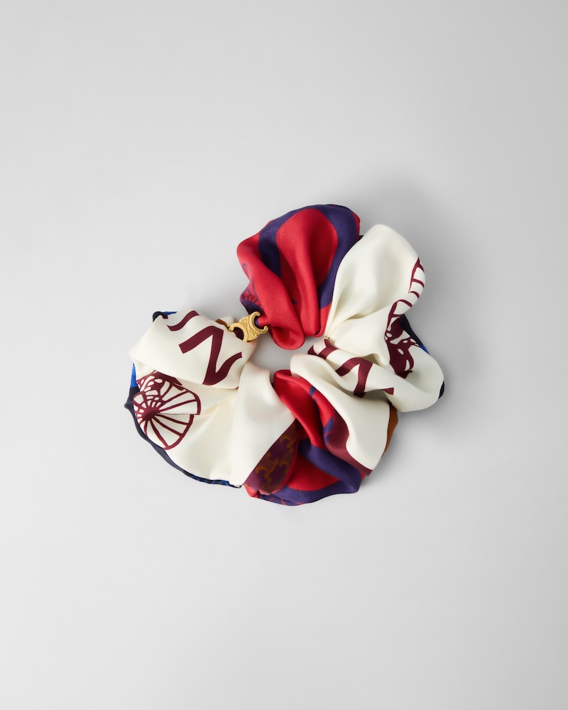 HERITAGE PATCHWORK SCRUNCHY IN SILK AND BRASS WITH GOLD FINISH - Ecru / Burgundy / Navy - GIFTS FOR HER - 1 | CELINE