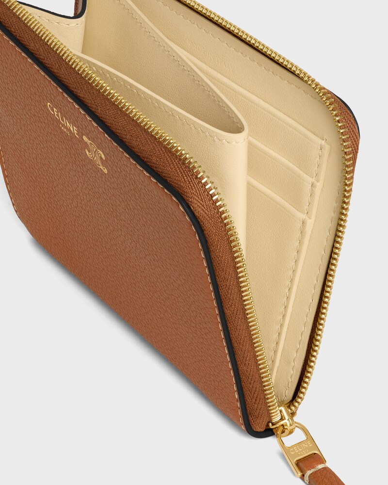 FLAT ZIPPED WALLET TRIOMPHE STAMP IN SUPPLE GRAINED CALFSKIN - SOFT TAN / SOFT CREAM - NEW - 1 | CELINE