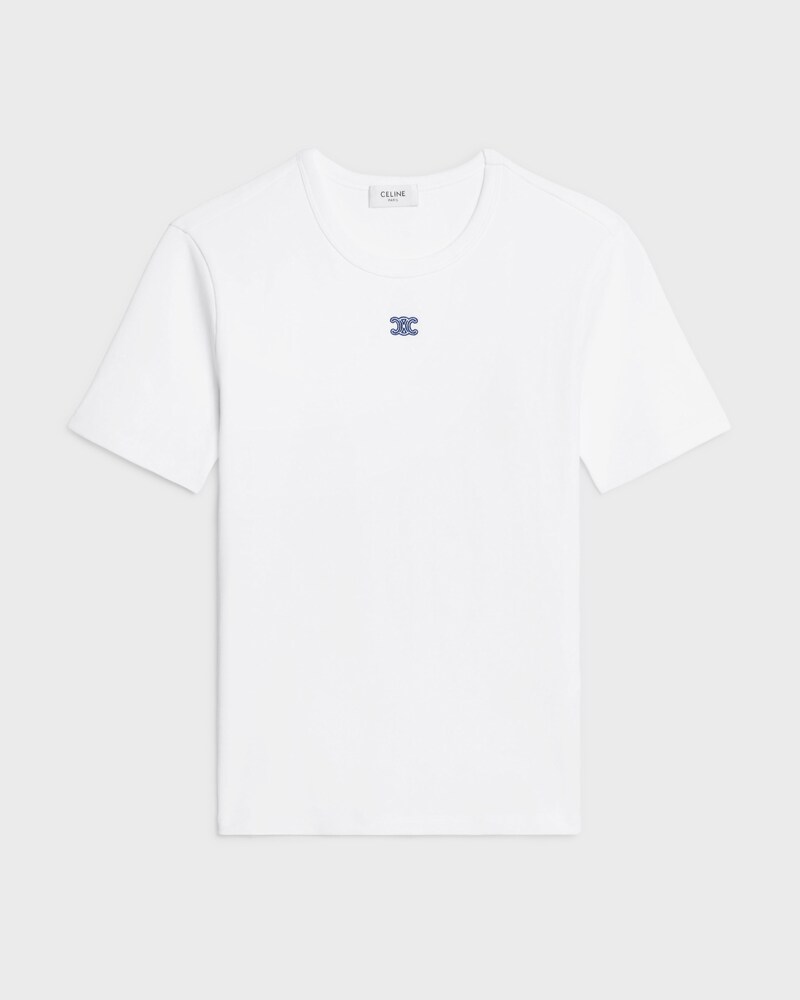 t-shirt triomphe jersey coton côtelé - BLANC/BLEU MARINE -  - 1 | CELINE