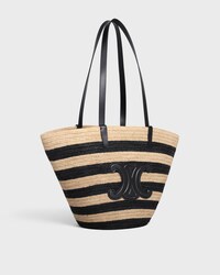 STRIPED COUFFIN Celine Classic Panier in RAFFIA AND CALFSKIN - NATURAL / BLACK - PANIER - 2 | CELINE