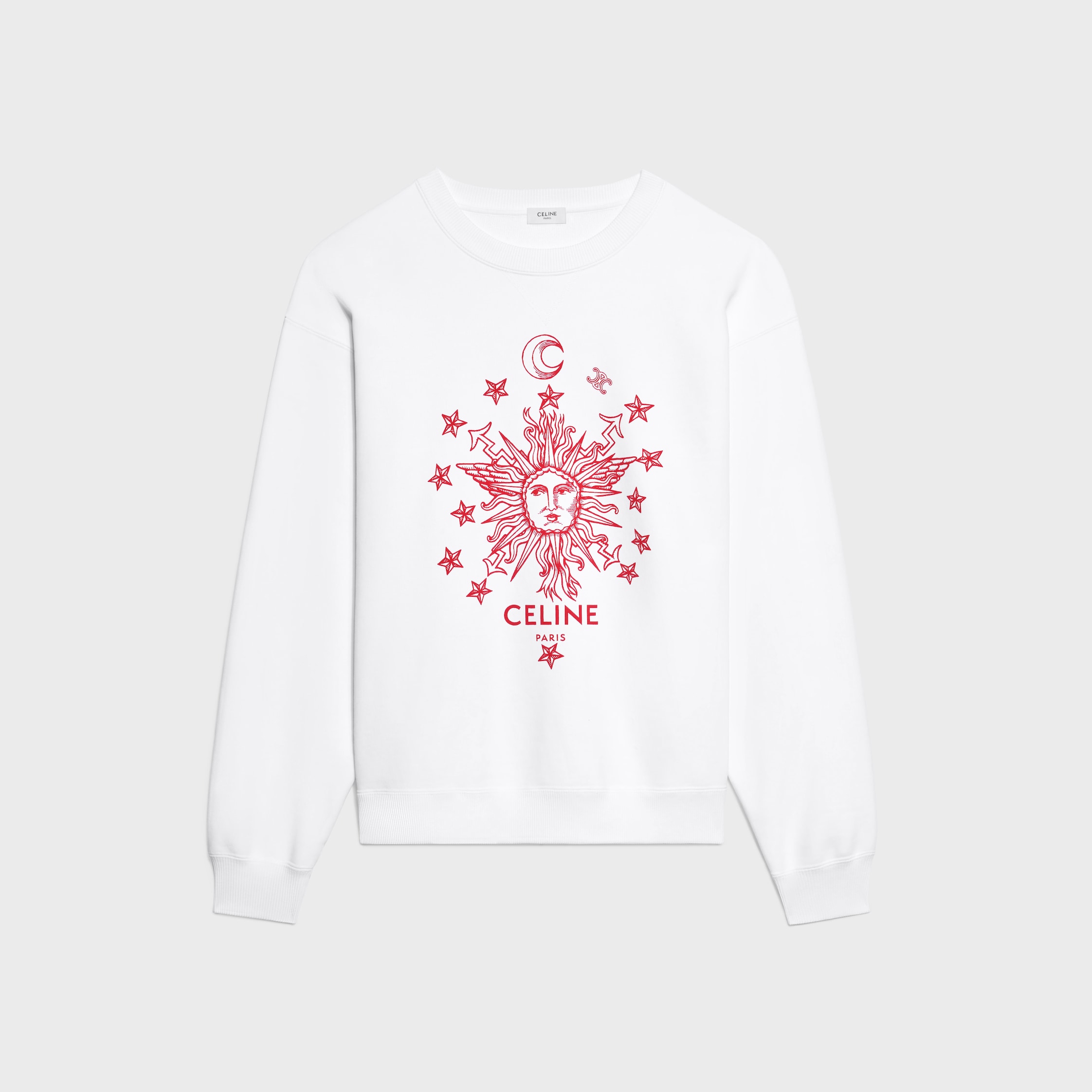 SWEATSHIRT IN COTTON FLEECE - BLANC/ROUGE | CELINE