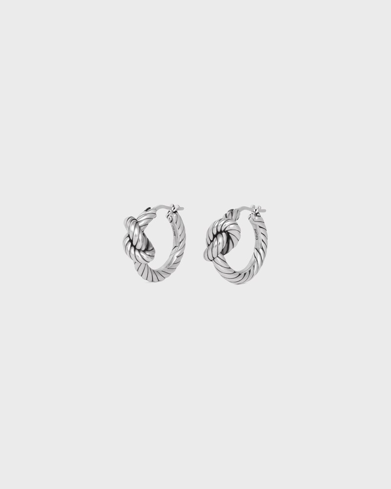 Knot Cord Patterned Hoops in Brass with Rhodium finish - SILVER - EARRINGS - 1 | CELINE