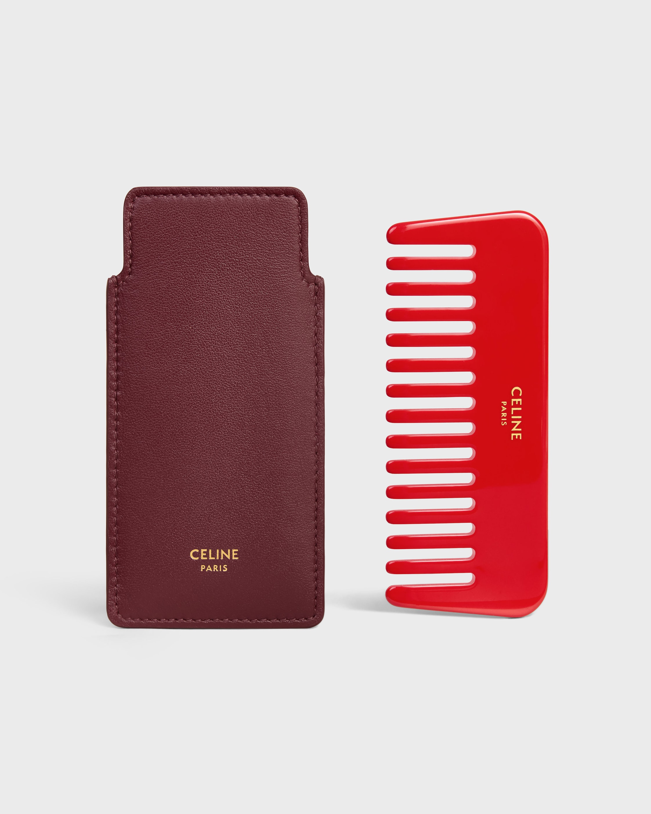 CELINE コーム ケース付き Small Hair Comb With Case in Smooth Calfskin - SYRAH / ULTRA RED
