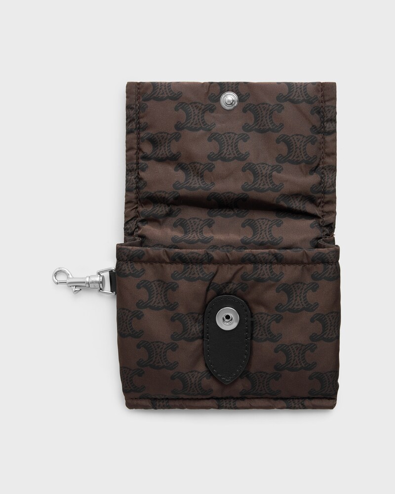 KEYRING CARD HOLDER CELINE PADDED  IN NYLON AND CALFKSIN - BROWN / BLACK - NEW - 1 | CELINE