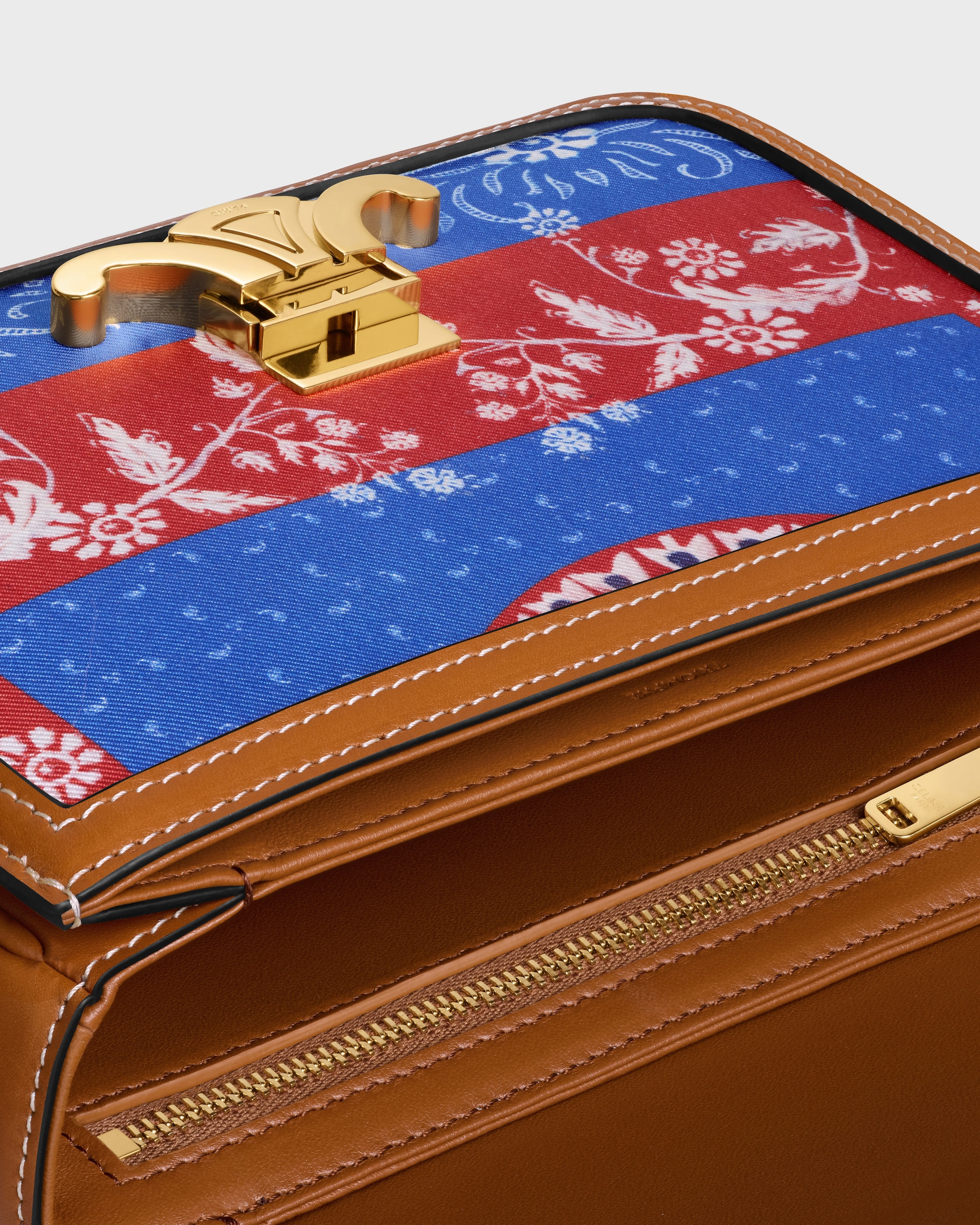 TEEN TRIOMPHE IN SILK AND NATURAL CALFSKIN - NAVY / RED | CELINE
