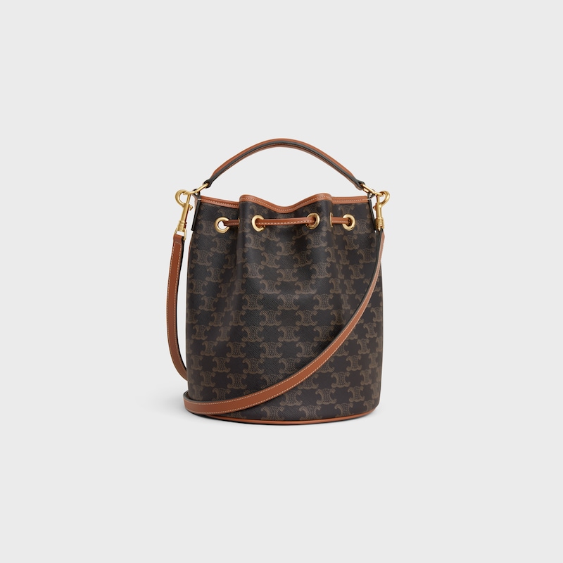 CLARA BAG IN TRIOMPHE CANVAS AND CALFSKIN - TAN - BUCKET BAGS - 1 | CELINE