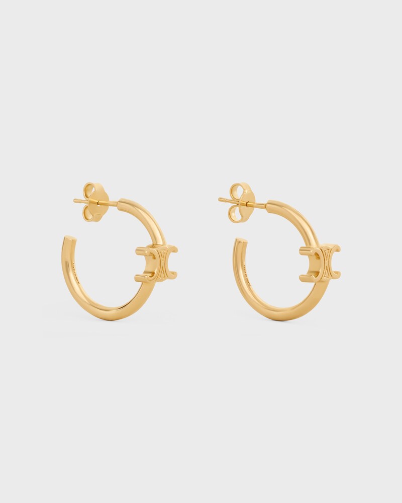 Triomphe Asymmetric Hoops in Brass with Gold Finish - GOLD - SMALL GIFTS - 1 | CELINE